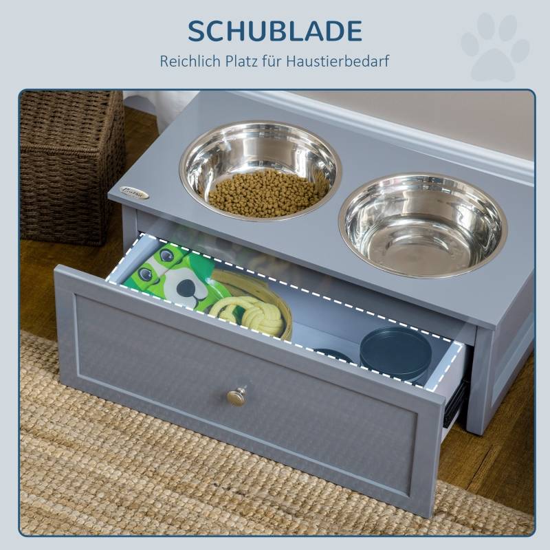 Station de nourrissage chien moyen 60 x 30 x 24 cm acier inoxydable bois - PANGIVO - Image 5