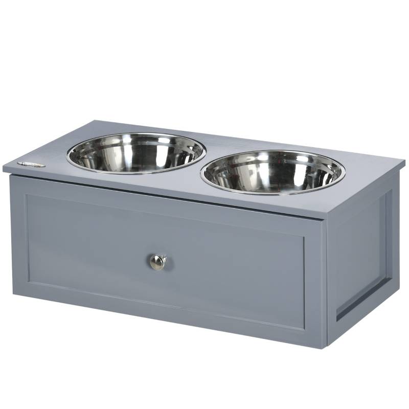Station de nourrissage chien moyen 60 x 30 x 24 cm acier inoxydable bois - PANGIVO - Image 1
