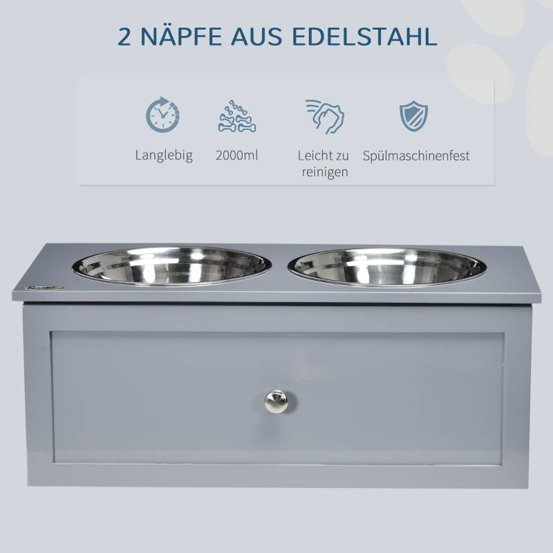 Station de nourrissage chien moyen 60 x 30 x 24 cm acier inoxydable bois - PANGIVO - Image 6