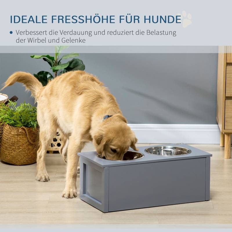 Station de nourrissage chien moyen 60 x 30 x 24 cm acier inoxydable bois - PANGIVO - Image 7