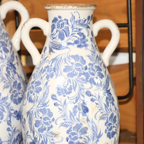 Chemin De Campagne - Vase Amphore "Fleurs bleues" en céramique émaillée Ø.22 x Ht.41.5 cm Chemin de campagne - Image 4