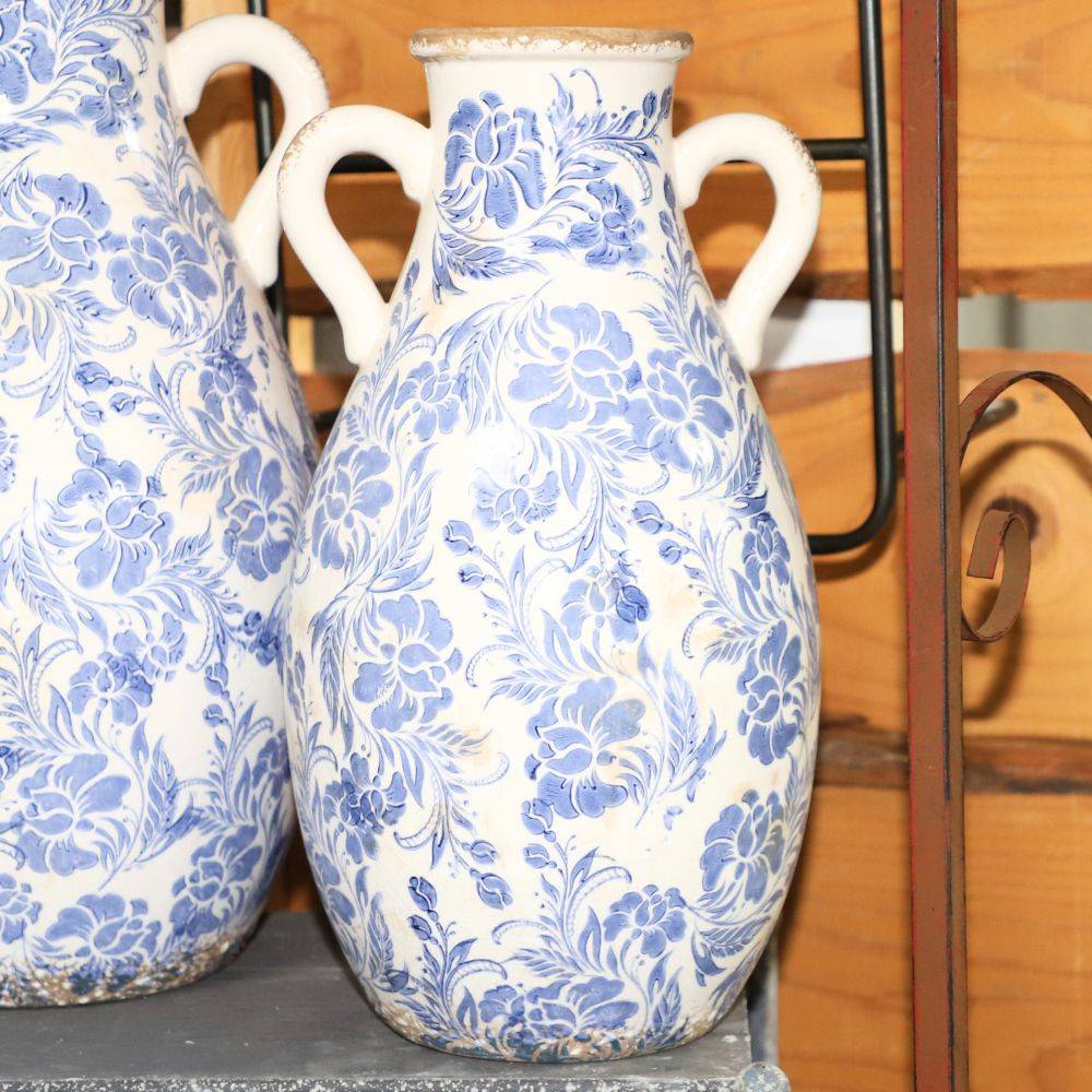 Chemin De Campagne - Vase Amphore "Fleurs bleues" en céramique émaillée Ø.22 x Ht.41.5 cm Chemin de campagne - Image 3