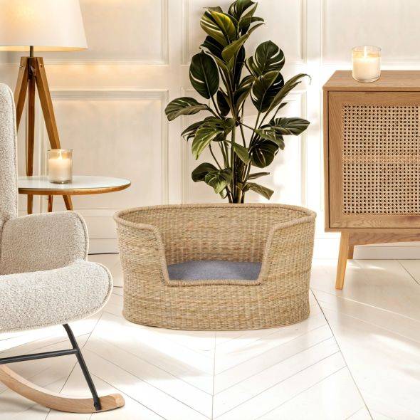 Beau Rivage - Panier ovale ATLAS pour chien et chat en jonc de mer coussin gris Beau Rivage - Imagen 2
