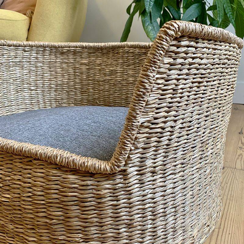 Beau Rivage - Panier ovale ATLAS pour chien et chat en jonc de mer coussin gris Beau Rivage - Imagen 8