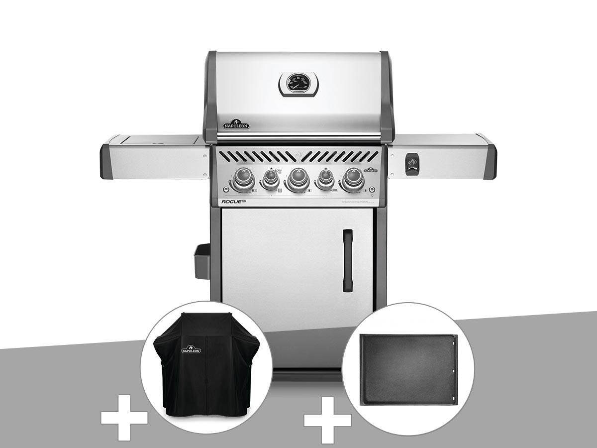 Napoleon - Barbecue à gaz Rogue SE 425 inox 3 brûleurs + Housse de protection + Plancha - Napoleon