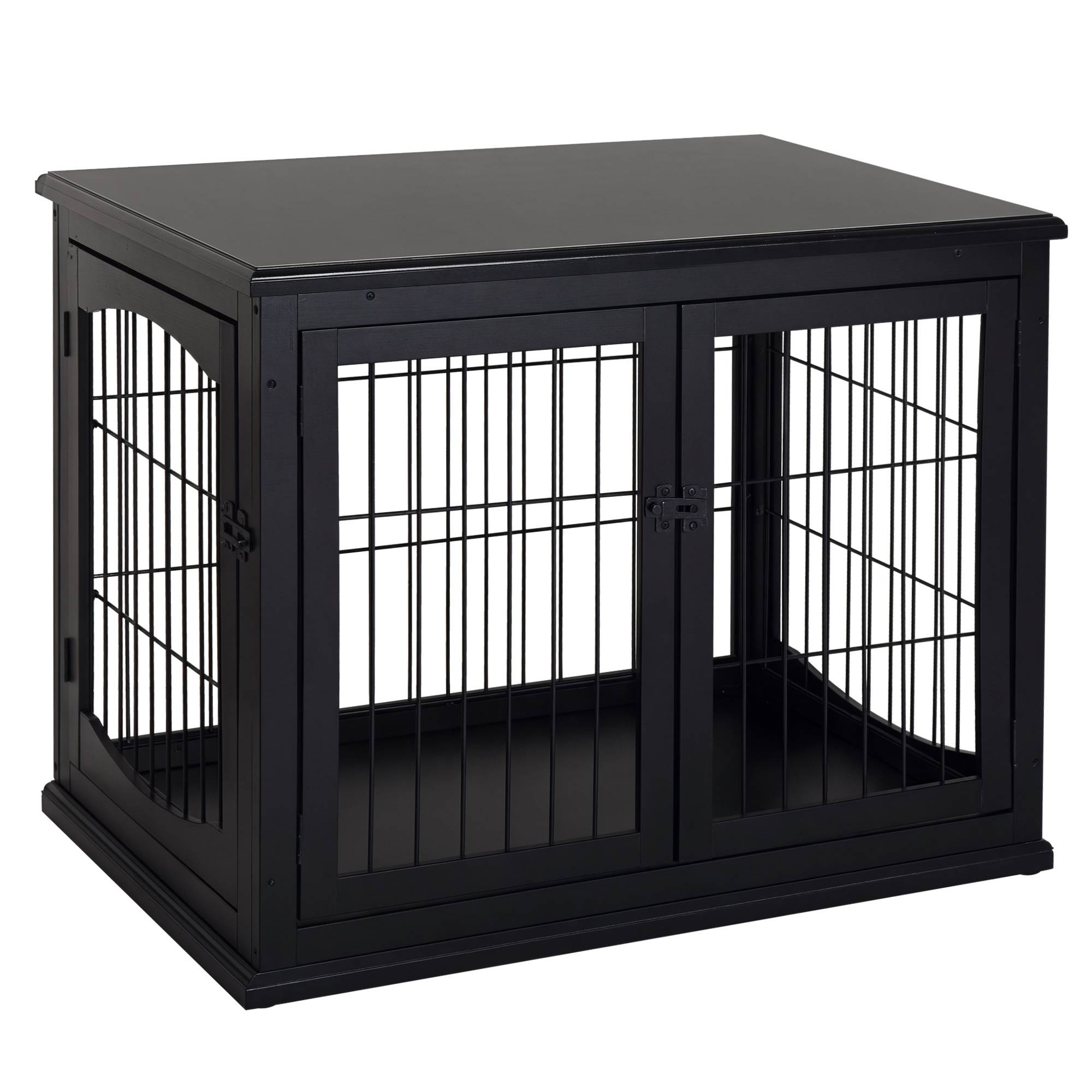Cage chien intérieur Bois MDF Meuble décoratif 3 portes 81x58x66cm Noir - ComfortXL Outdoor Living