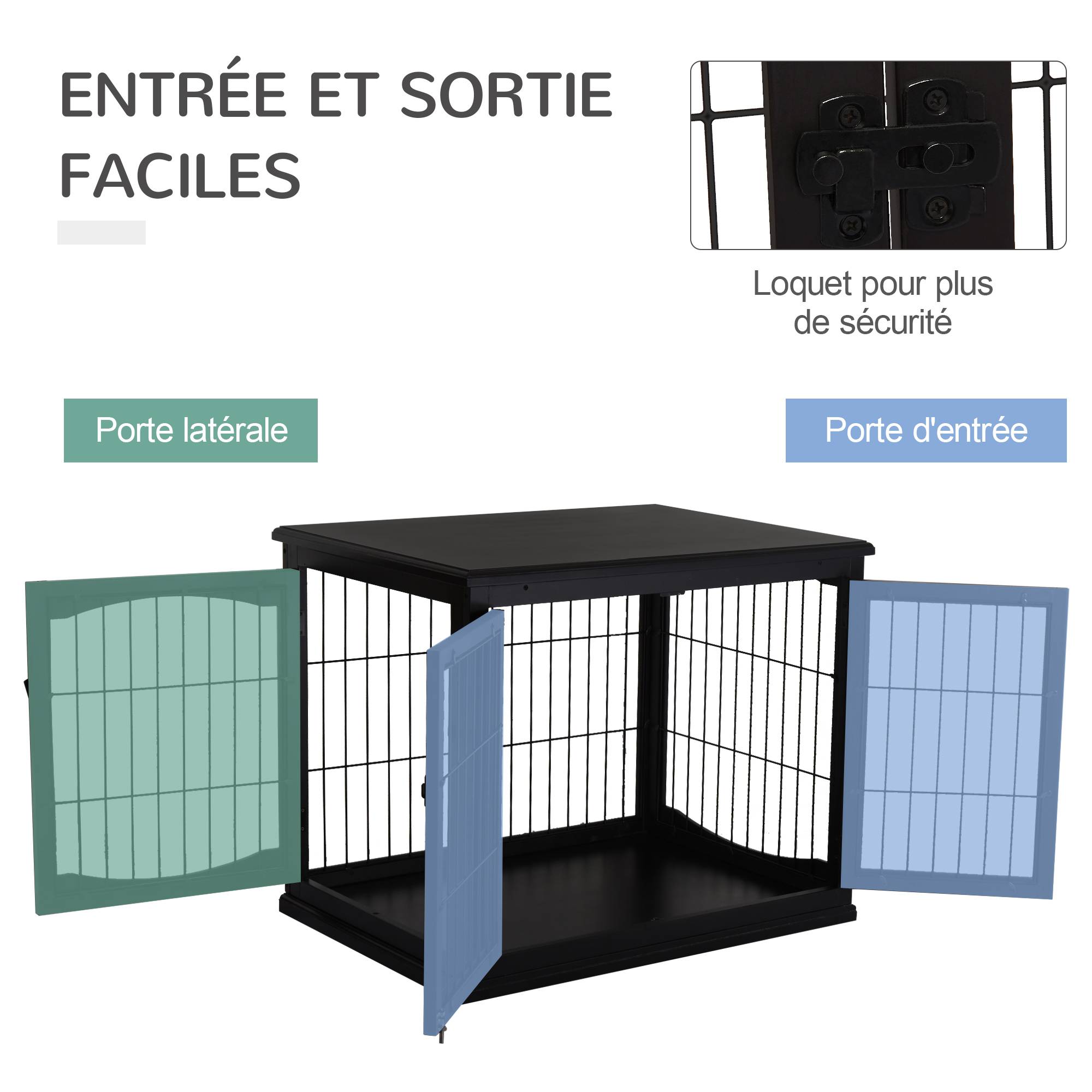Cage chien intérieur Bois MDF Meuble décoratif 3 portes 81x58x66cm Noir - ComfortXL Outdoor Living - Image 8
