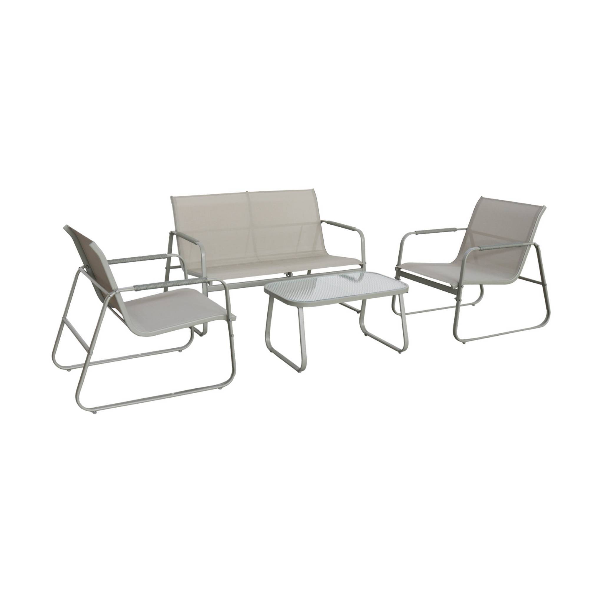 sweeek - Salon de jardin kaki NOTO acier. 4 places. un canapé. une table. deux fauteuils textilene | sweeek - Image 2