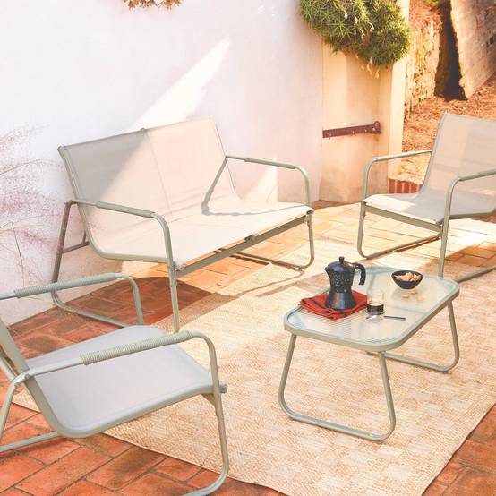 sweeek - Salon de jardin kaki NOTO acier. 4 places. un canapé. une table. deux fauteuils textilene | sweeek - Image 3