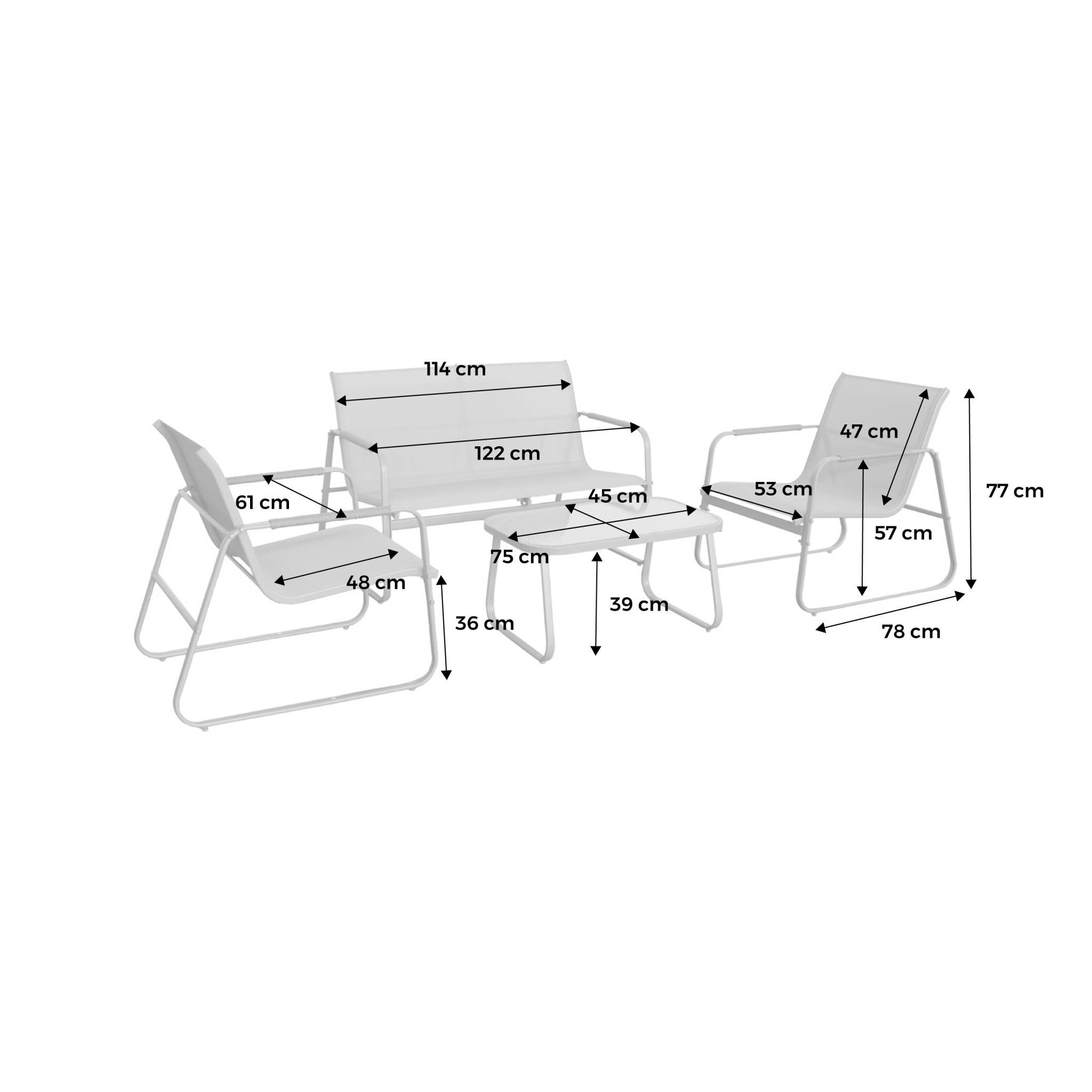 sweeek - Salon de jardin kaki NOTO acier. 4 places. un canapé. une table. deux fauteuils textilene | sweeek - Image 4