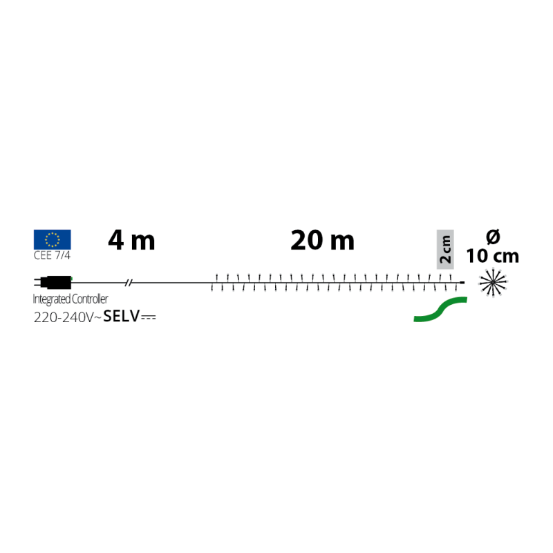 Lotti - Guirlande Min BOA cluster 20m 1000 LED blanc chaud lumière fixe+7 vitesses IP44 - Image 3