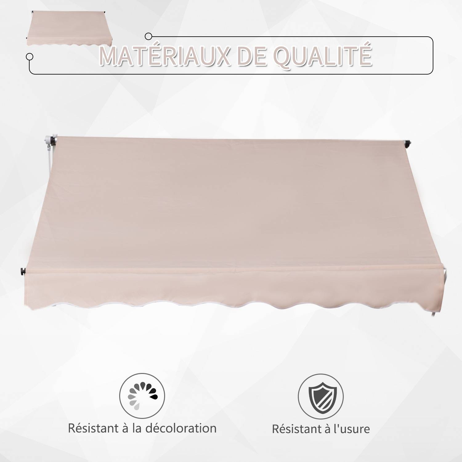Outsunny - Store banne manuel rétractable 2x1,5x1,7-2,8m inclinaison réglable installation rapide sans trous balcon alu polyester beige - Outsunny - Image 6