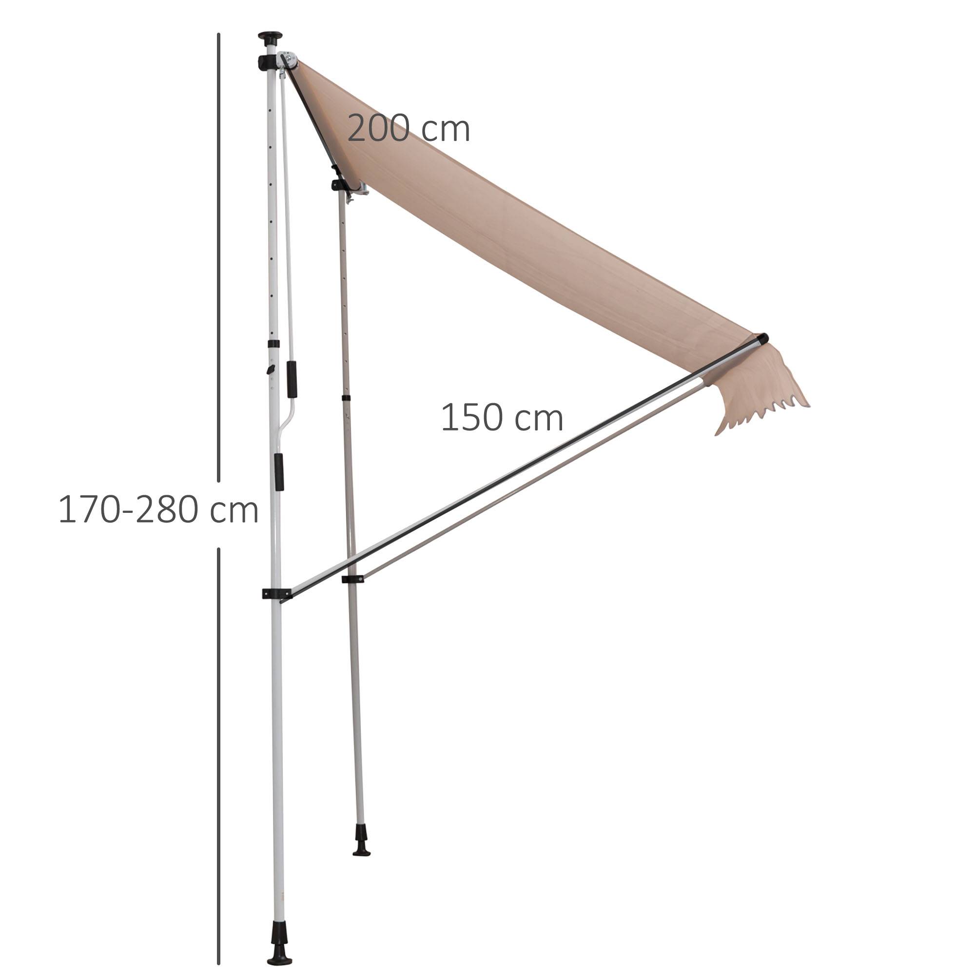 Outsunny - Store banne manuel rétractable 2x1,5x1,7-2,8m inclinaison réglable installation rapide sans trous balcon alu polyester beige - Outsunny - Image 3