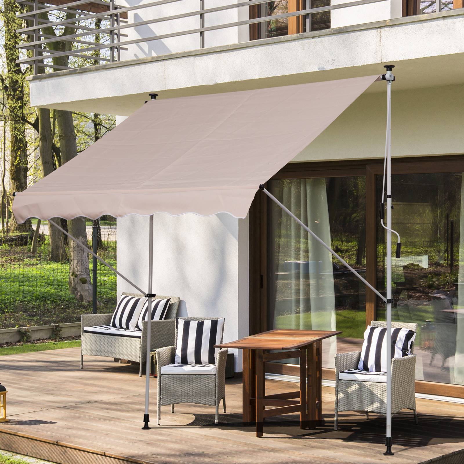 Outsunny - Store banne manuel rétractable 2x1,5x1,7-2,8m inclinaison réglable installation rapide sans trous balcon alu polyester beige - Outsunny - Image 2