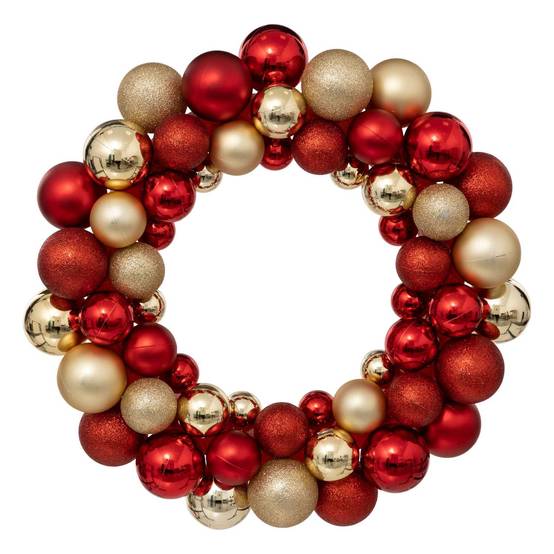 Couronne boule de Noël - Diam 35 cm - Rouge et Or - Atmosphera