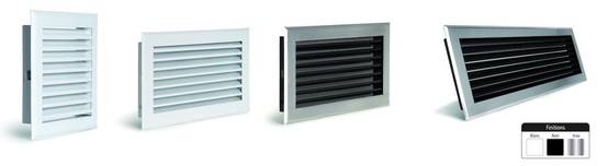 Grille de hotte à lamelles blanche avec boîtier double Ø150 mm – 345 x 195 mm