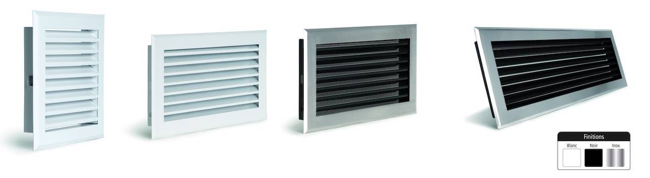 Grille de hotte à lamelles blanche avec boîtier double Ø150 mm – 345 x 195 mm