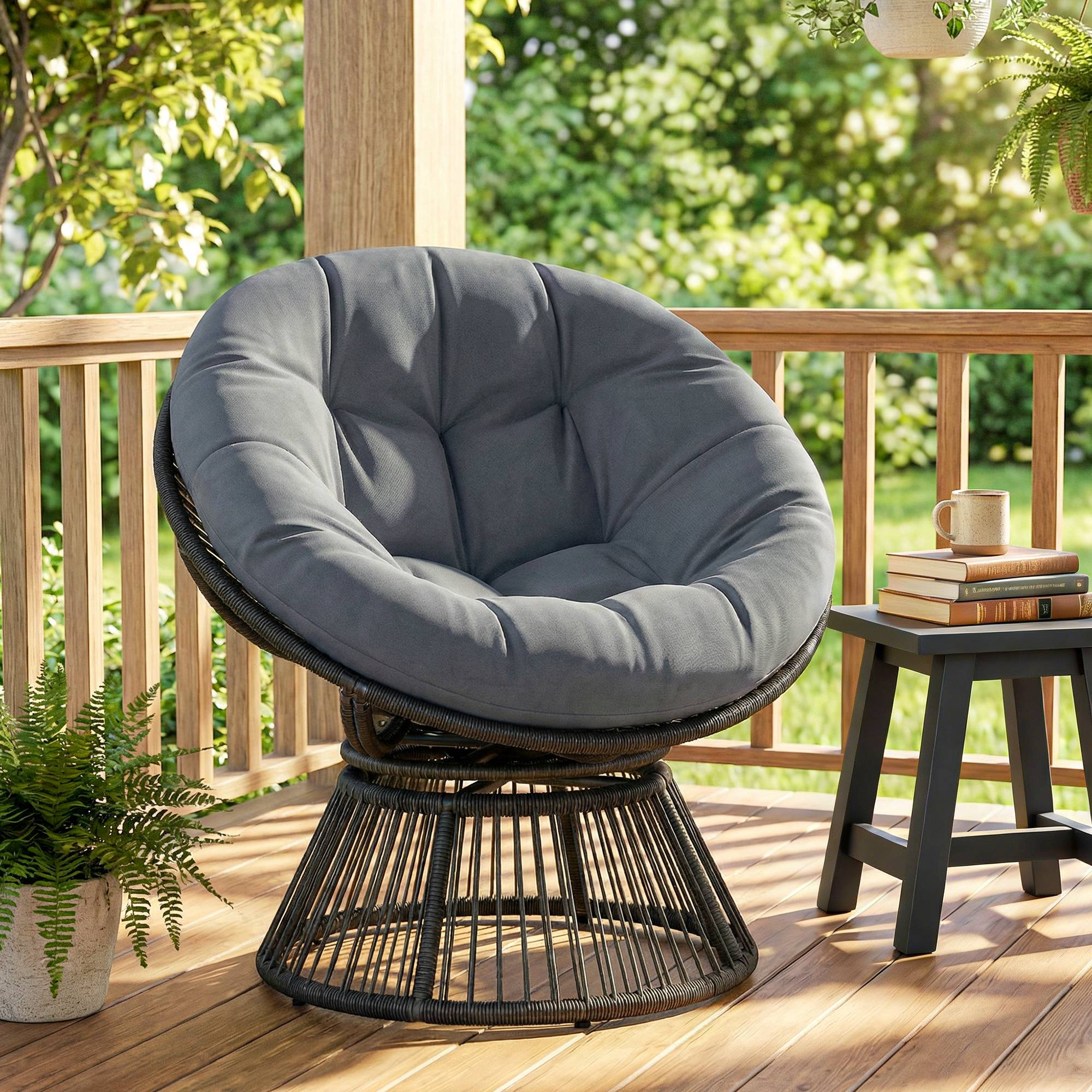 Fauteuil papasan rotatif résine tressée gris 93 x 81 x 87 cm - PANGIVO - Image 3