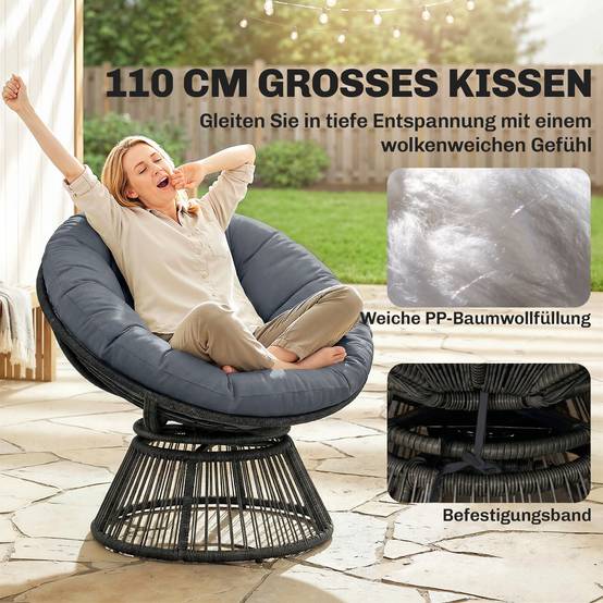 Fauteuil papasan rotatif résine tressée gris 93 x 81 x 87 cm - PANGIVO - Image 8