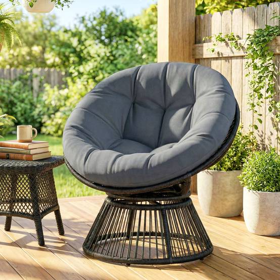Fauteuil papasan rotatif résine tressée gris 93 x 81 x 87 cm - PANGIVO - Image 4