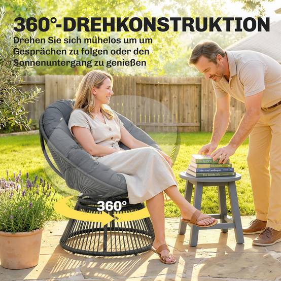 Fauteuil papasan rotatif résine tressée gris 93 x 81 x 87 cm - PANGIVO - Image 6