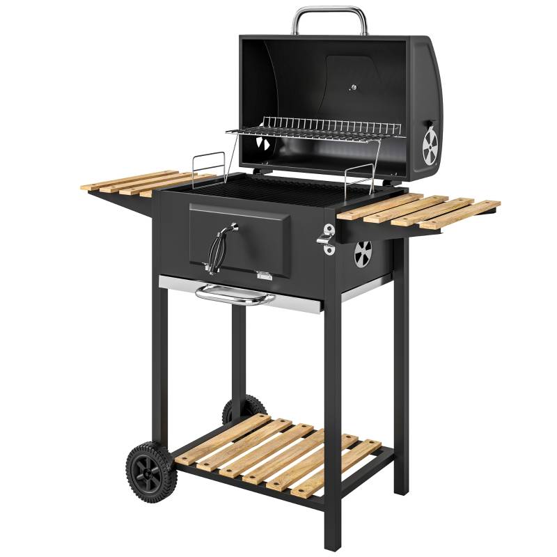 ComfortXL - Barbecue charbon acier pour jardin chariot fumoir avec thermomètre 112x58x107cm noir - ComfortXL Outdoor Living