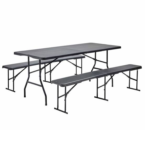 Oviala - Ensemble table et 2 bancs pliants en PEHD Rekkem - Oviala - Image 1