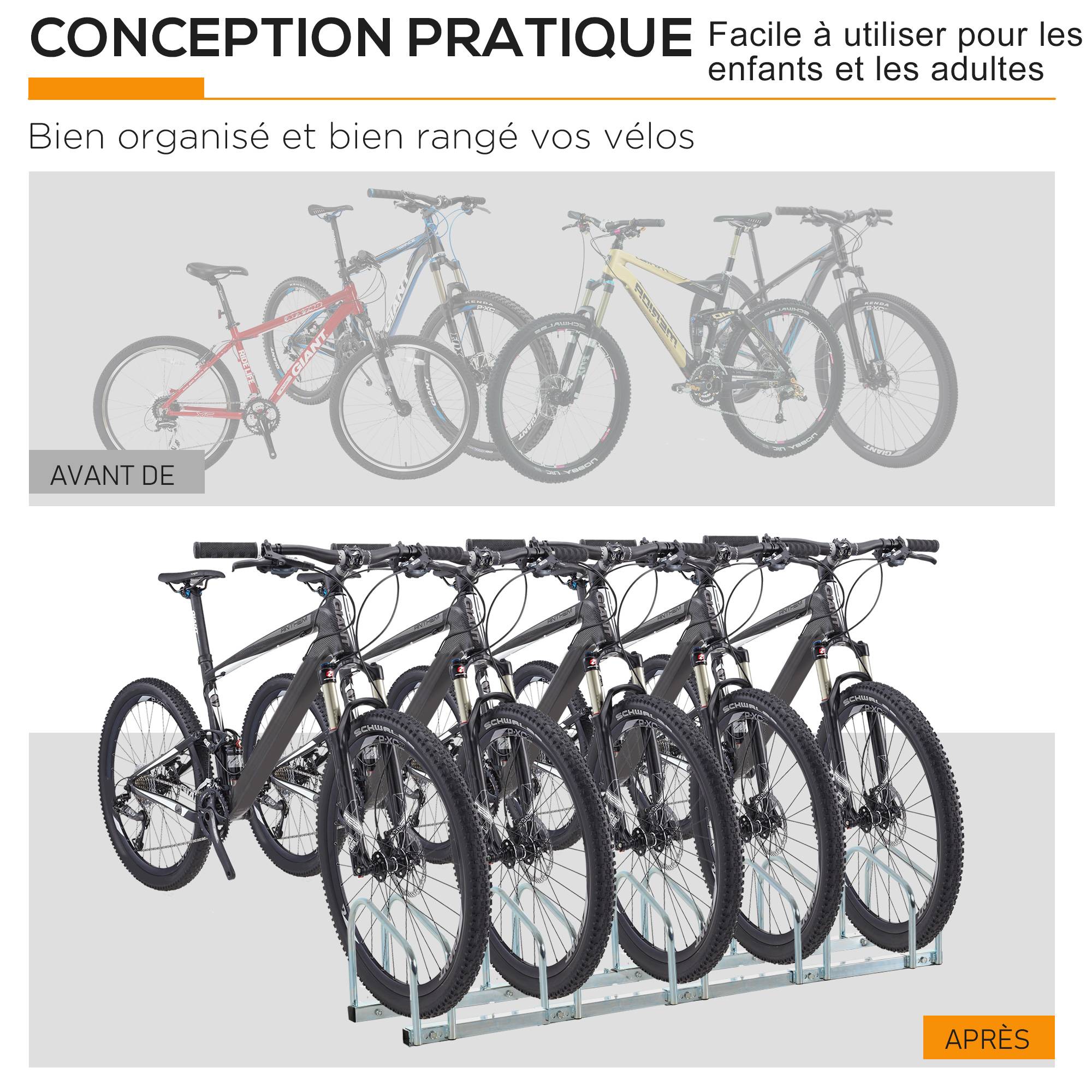 Râtelier pour 5 vélos acier argent 145 x 33 x 27 cm - PANGIVO - Image 9
