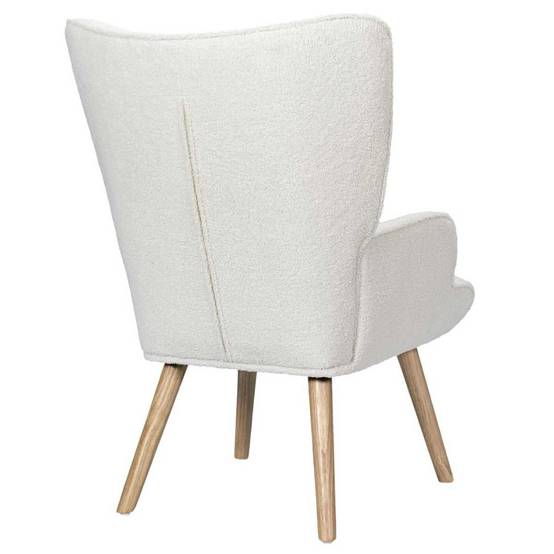 ALTOBUY - Fauteuil de salon en tissu bouclette blanc pieds en bois d'hévéa - REGINA - Image 5