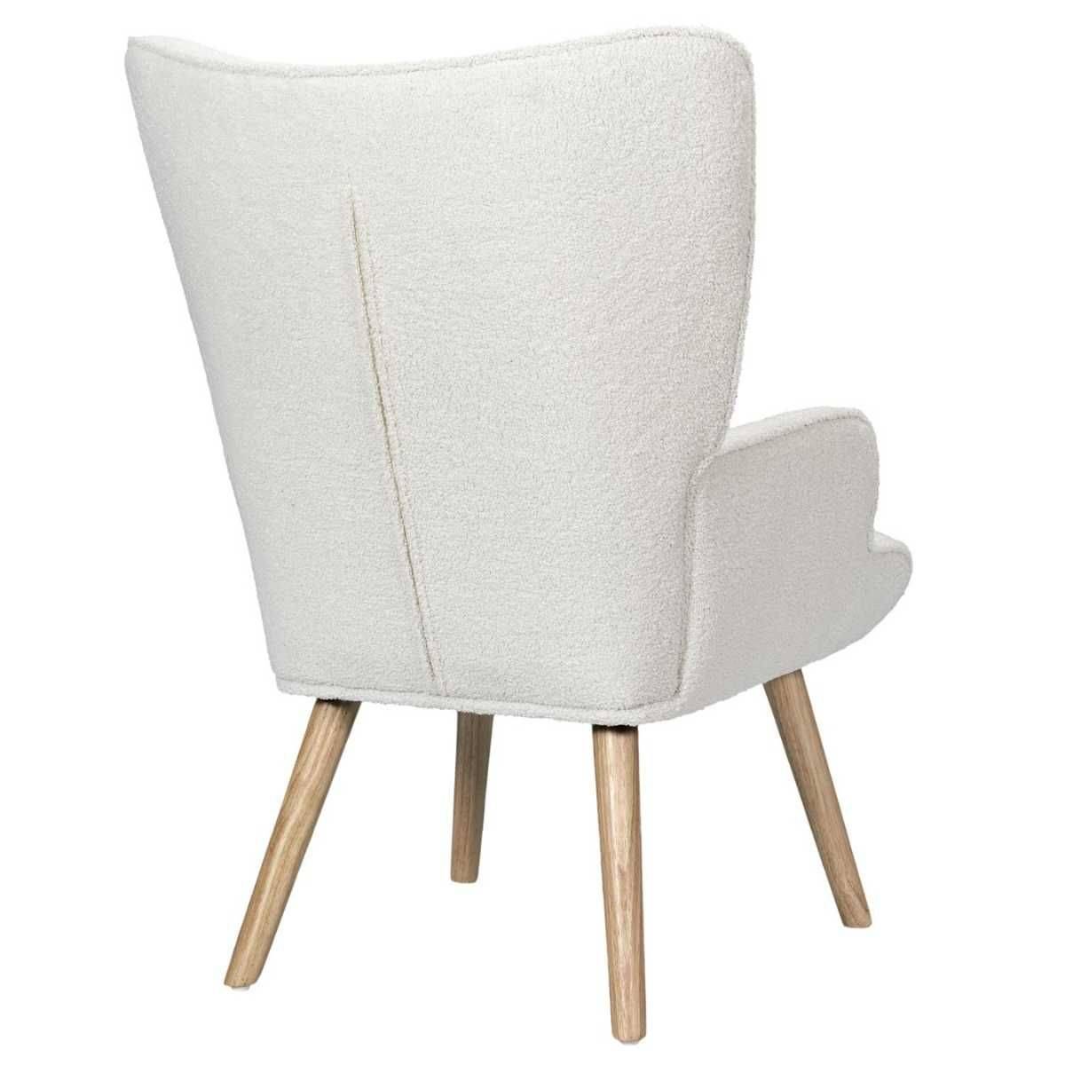 ALTOBUY - Fauteuil de salon en tissu bouclette blanc pieds en bois d'hévéa - REGINA - Image 5