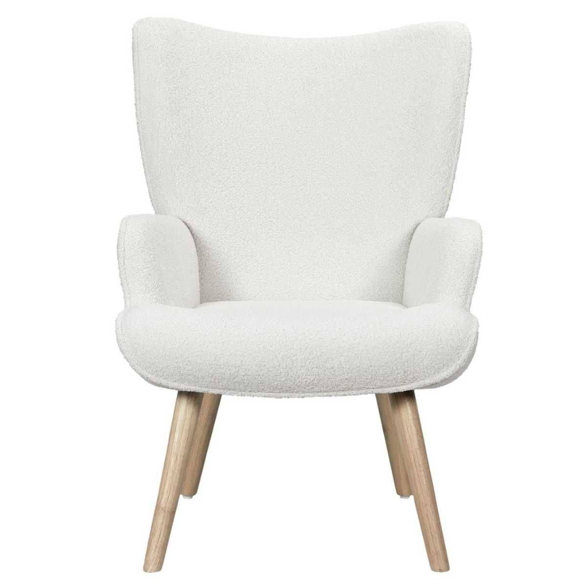 ALTOBUY - Fauteuil de salon en tissu bouclette blanc pieds en bois d'hévéa - REGINA - Image 4