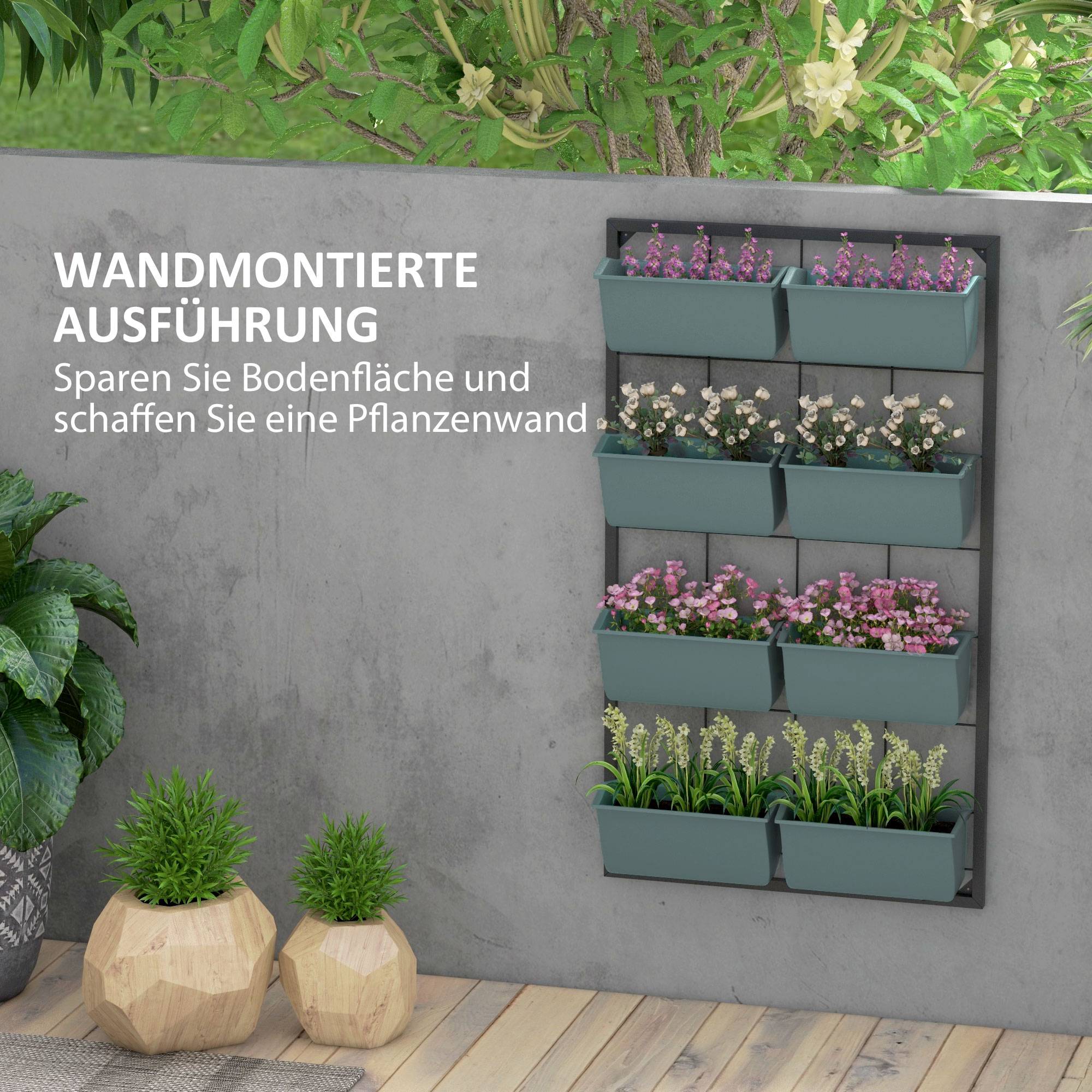 Escalier plantes, 8 jardinières, empilable, résistant intempéries, 52,5x14x90 cm, gris + noir - Image 6