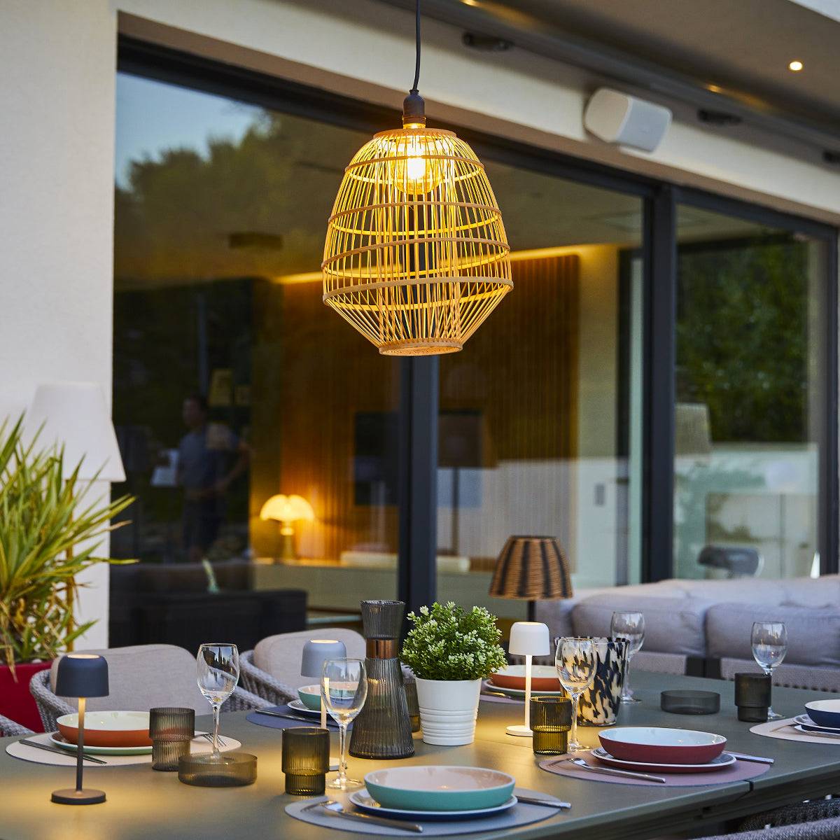 Lumisky - Suspension d'extérieur avec cable MYKONOS Beige Rotin 5m - Imagen 3