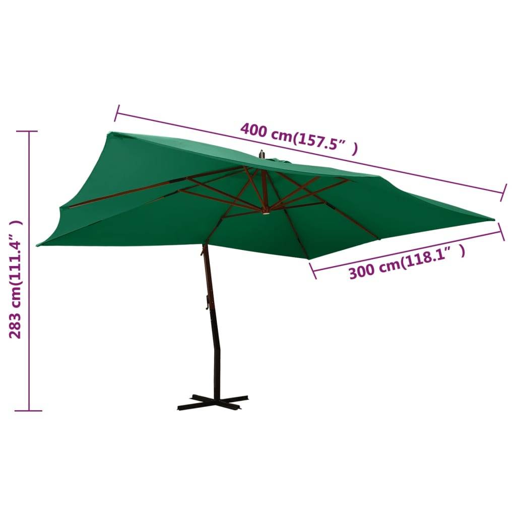 Helloshop26 - Parasol meuble de jardin en porte-à-fau x avec mât en bois 400 x 300 cm vert - Imagen 7