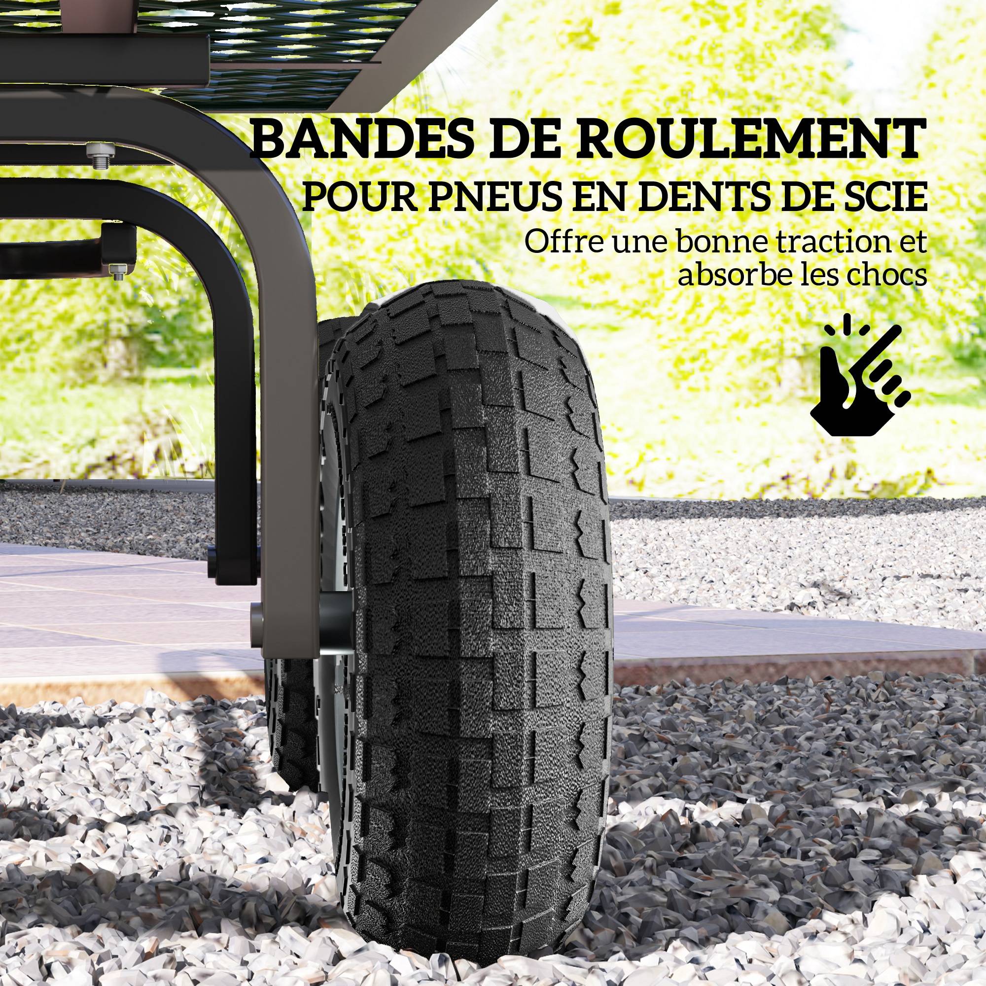 ComfortXL - Lot de 4 roues pneumatiques en caoutchouc noir Ø 25,5 cm alésage 16 mm pour brouette chariot et diable - Image 4