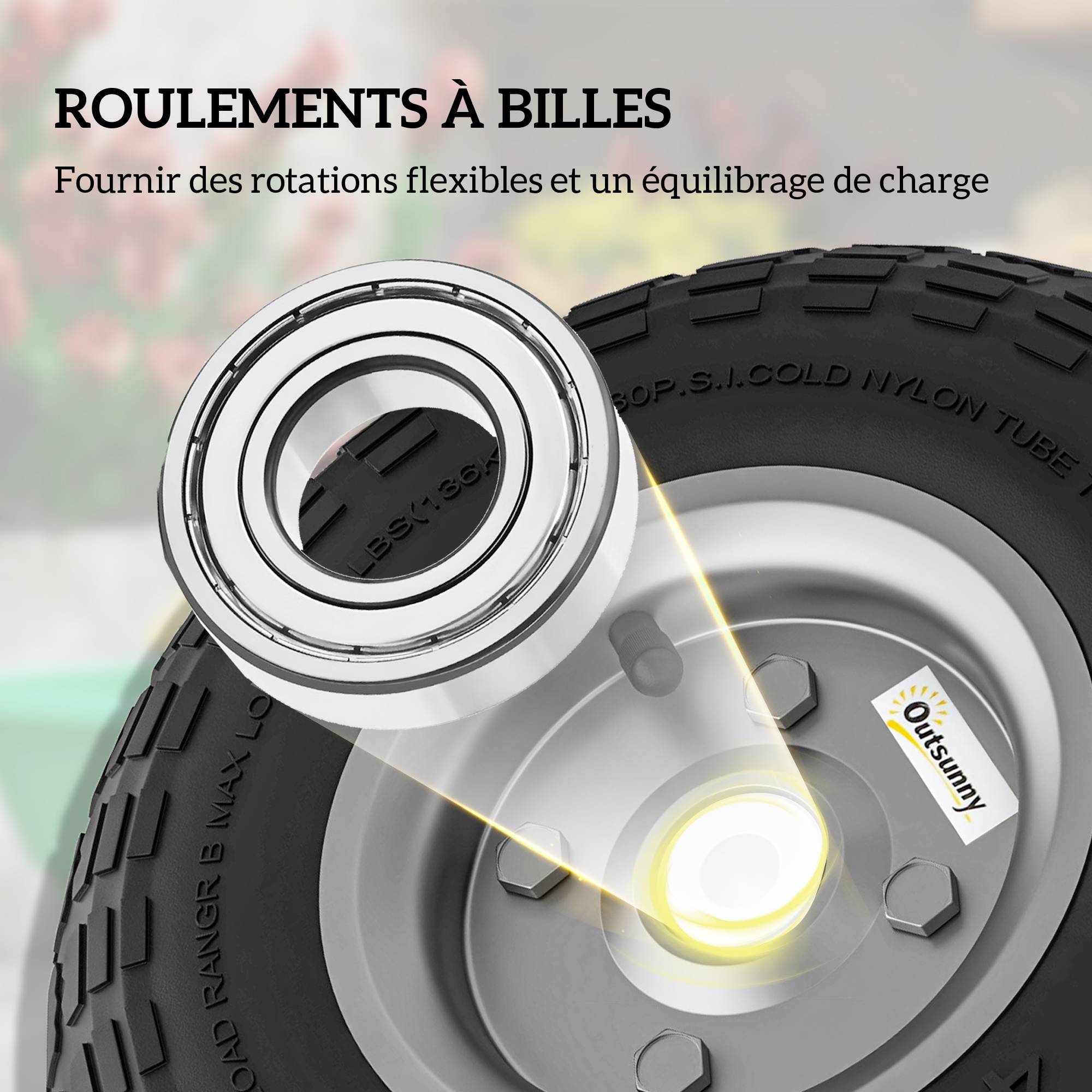 ComfortXL - Lot de 4 roues pneumatiques en caoutchouc noir Ø 25,5 cm alésage 16 mm pour brouette chariot et diable - Image 5