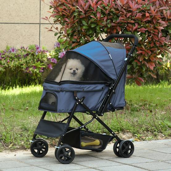 Poussette chien pliable, 1 panier, 2 freins, laisse sécurité incluse, bleu - Image 4