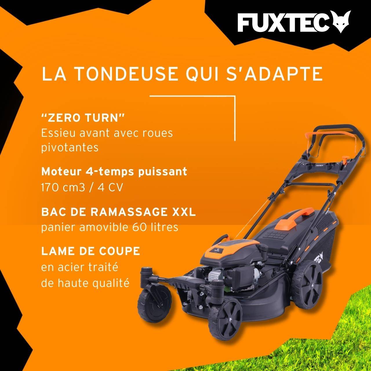 FUXTEC - Tondeuse à gazon thermique autotractée FUXTEC FX-RM5170agile – 51 cm – 170 cm³ – 60L – Roues pivotantes – Easy Clean – Mulching - Image 5