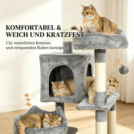 Arbre à chat tour de jeu 192 cm, 8 poteaux à griffer, 4 plateformes, 2 niches, échelle et 3 balles de jeu - Image 3