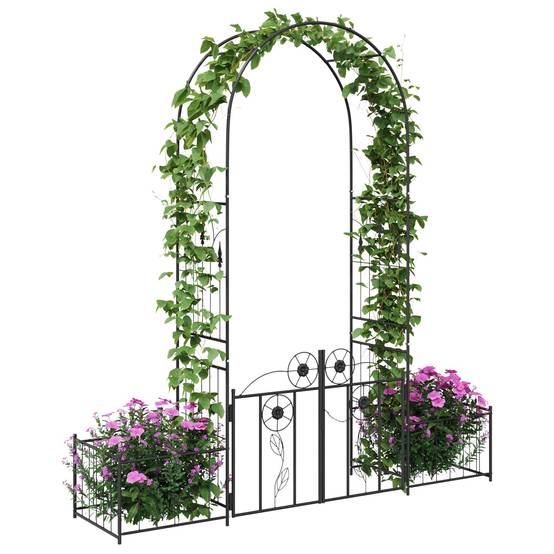 Grande Arche de jardin Métal Noir avec Portail Double Largeur pour Allée 203cm - ComfortXL Outdoor Living - Image 3