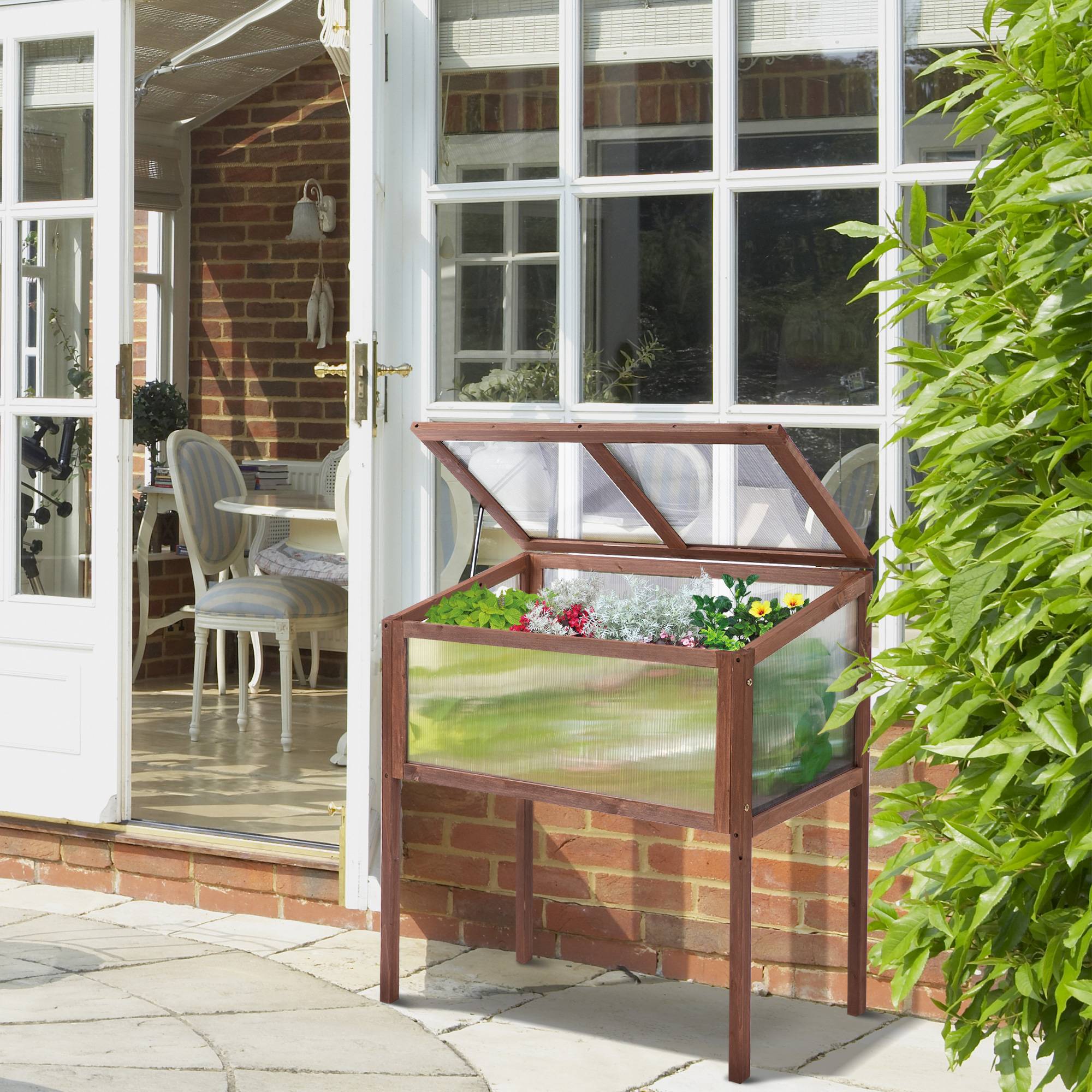 ComfortXL - Carré Potager Surélevé Serre Bois Jardin Balcon Protection Semis 90x50x93cm Brun - ComfortXL Outdoor Living - Image 1