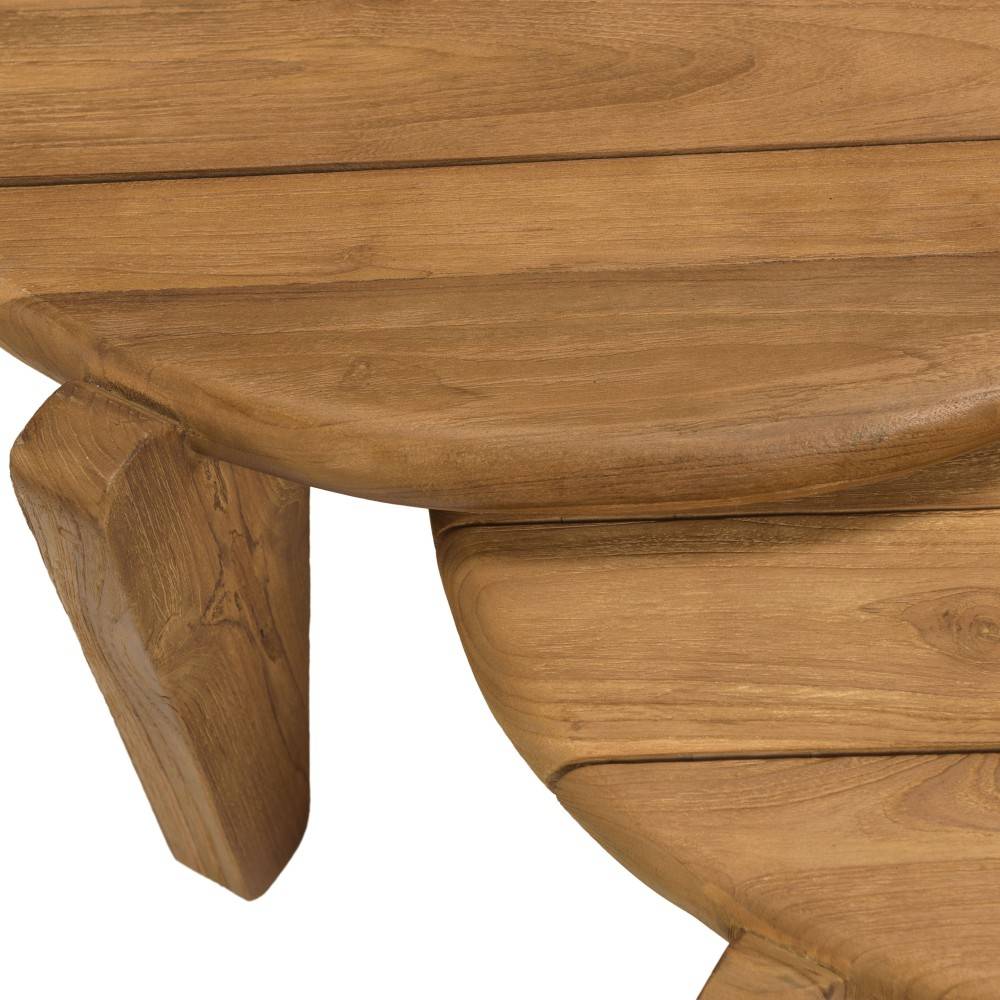 Macabane - COLINE - Set de 2 tables basses de jardin rondes bois de teck recyclé D50+70cm - Image 3