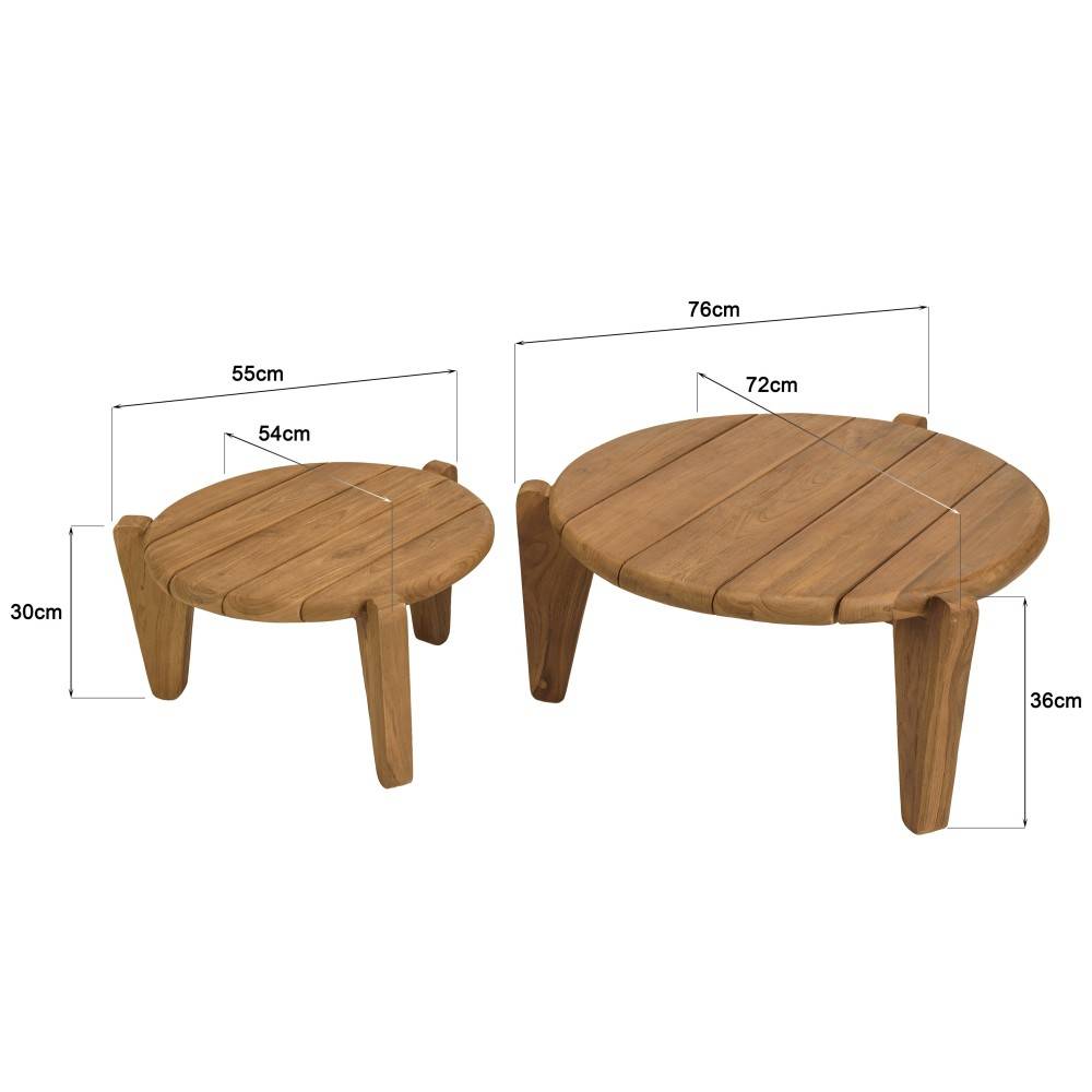Macabane - COLINE - Set de 2 tables basses de jardin rondes bois de teck recyclé D50+70cm - Image 7