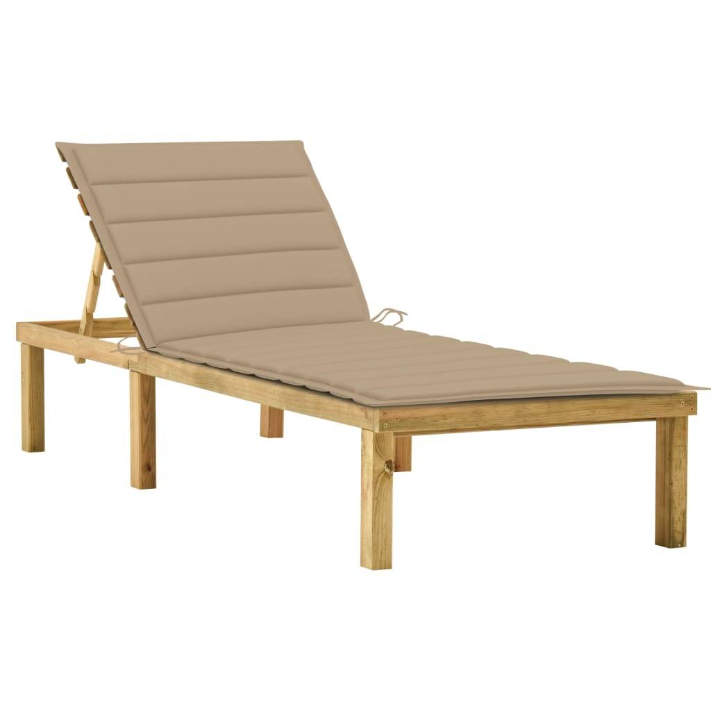 Helloshop26 - Transat chaise longue bain de soleil lit de jardin terrasse meuble d'extérieur 200 cm avec coussin beige bois de pin imprégné - Imagen 1