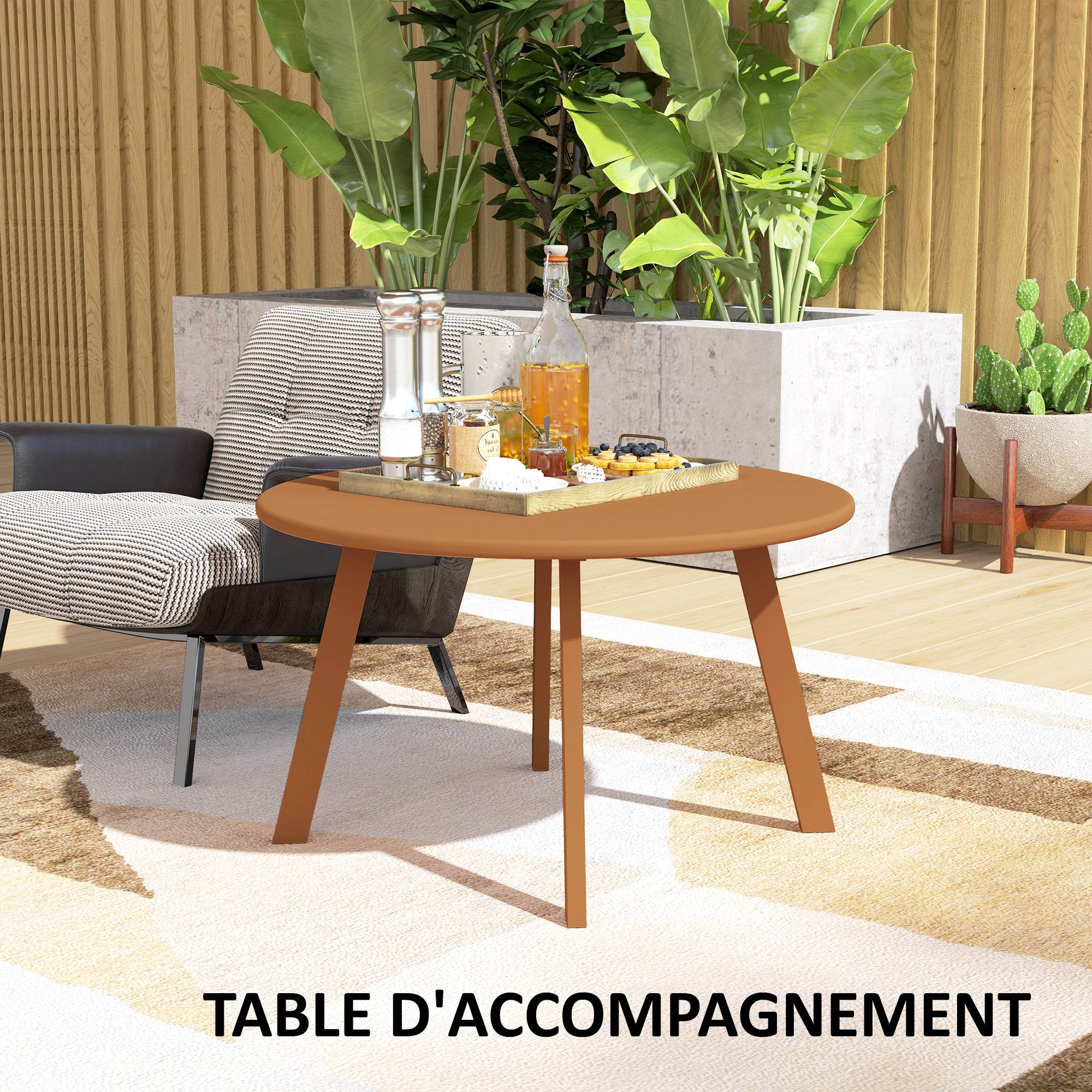 Table basse de jardin métal orange 70 x 70 x 42 cm - PANGIVO - Image 10