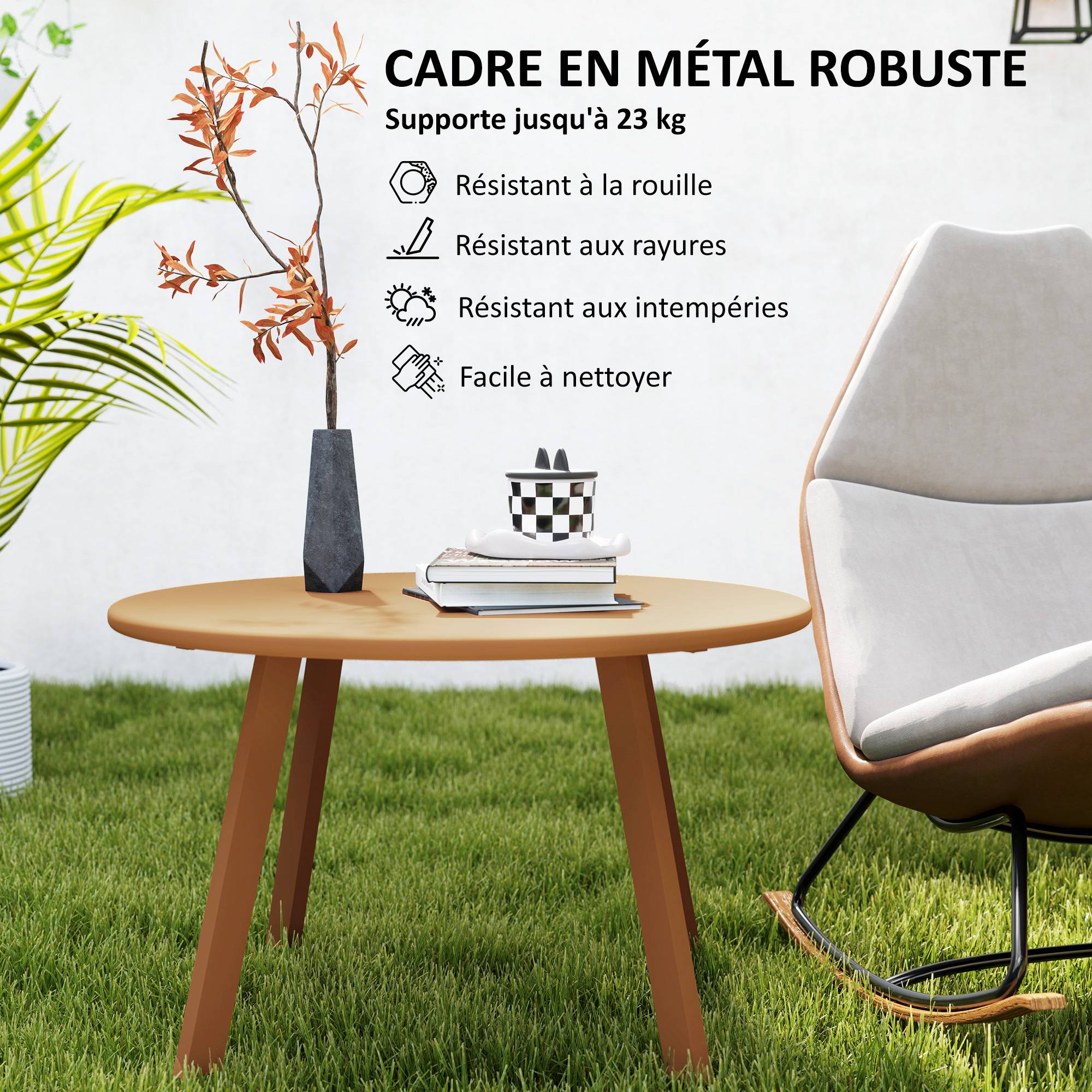 Table basse de jardin métal orange 70 x 70 x 42 cm - PANGIVO - Image 7