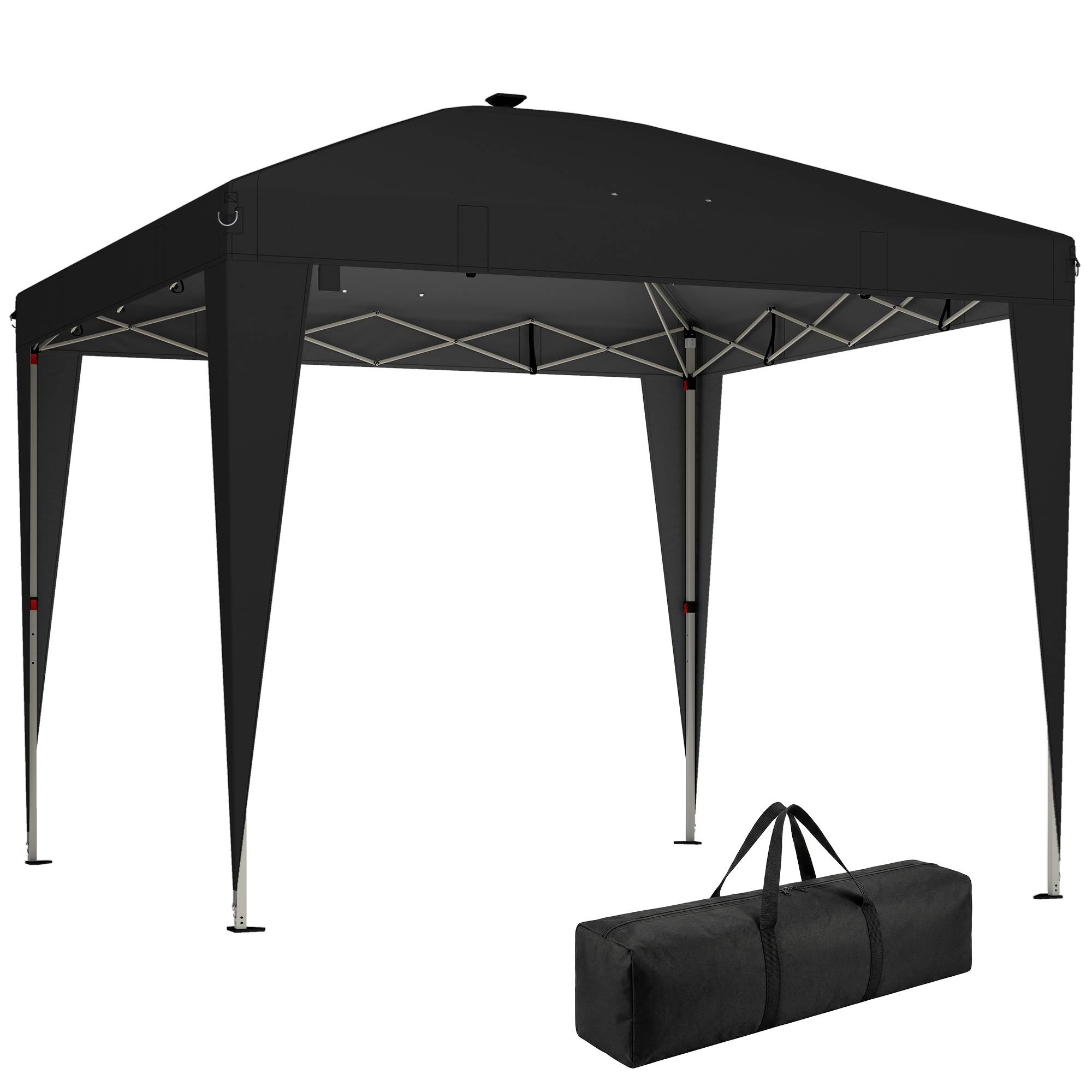 Tonnelle pliante 3x3m hauteur réglable éclairage central télécommande métal polyester noire