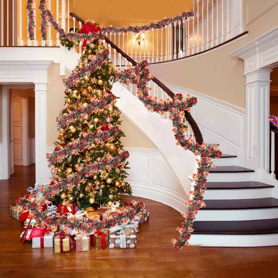 Couronne de Noël Bonhomme en pain d'épices pour sapin de Noël, intérieur ou extérieur, cheminée, décoration de fête (5 pièces de 2 mètres) - Image 3