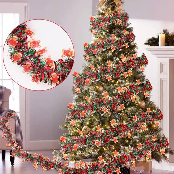 Couronne de Noël Bonhomme en pain d'épices pour sapin de Noël, intérieur ou extérieur, cheminée, décoration de fête (5 pièces de 2 mètres) - Image 6