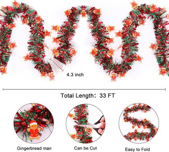 Couronne de Noël Bonhomme en pain d'épices pour sapin de Noël, intérieur ou extérieur, cheminée, décoration de fête (5 pièces de 2 mètres) - Image 2